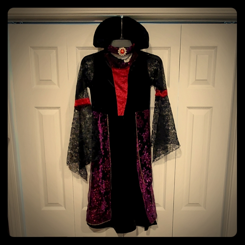 Girls Crushed Velvet Costume Dress - Goth, Vamp